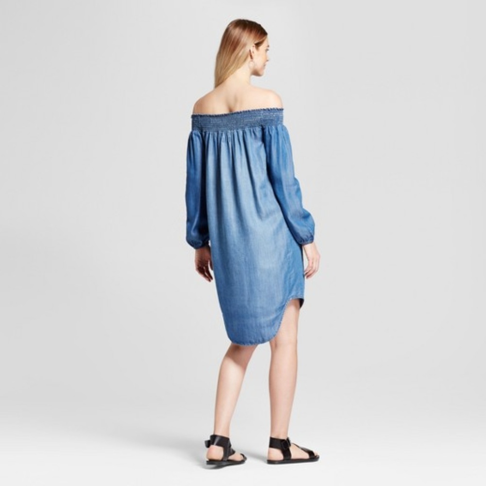 New ISABEL MATERNITY Off the Shoulder Denim Dress - Picture 2 of 6